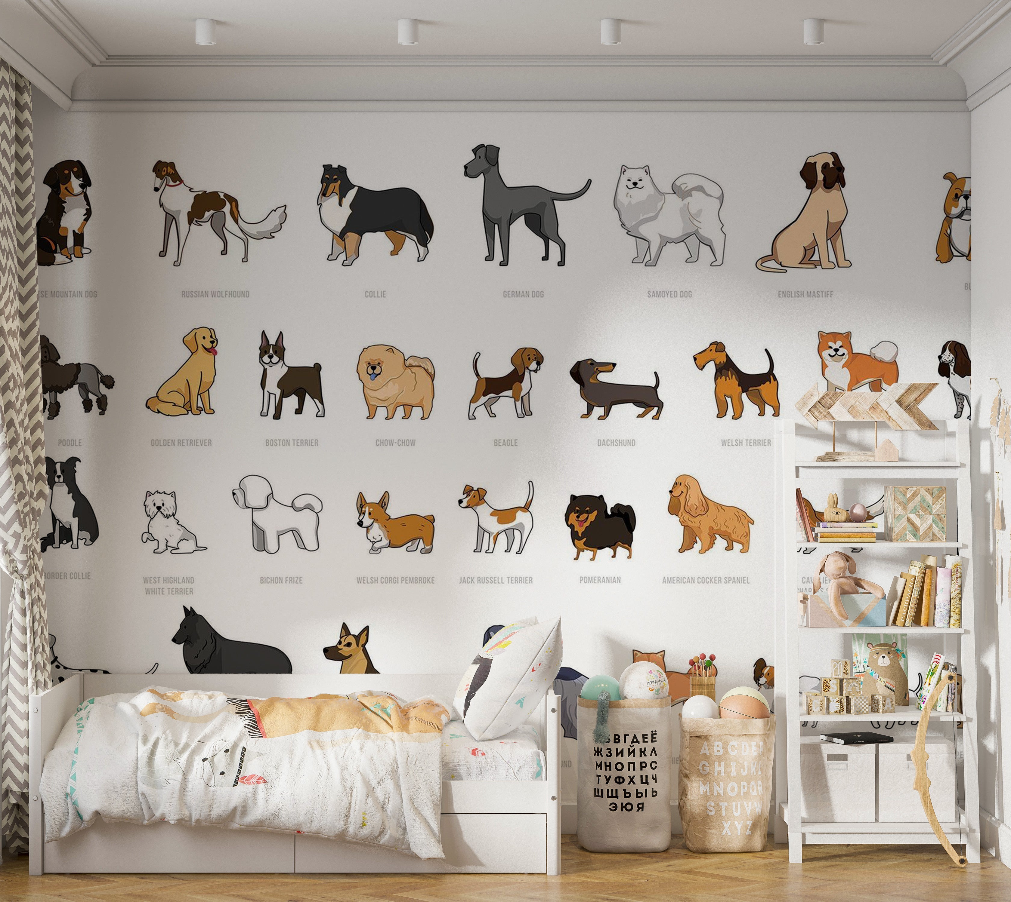 Premium Wallpaper Wall Mural - Cartoon Dog Breeds 60"Wx40"H / Non-Woven Fleece