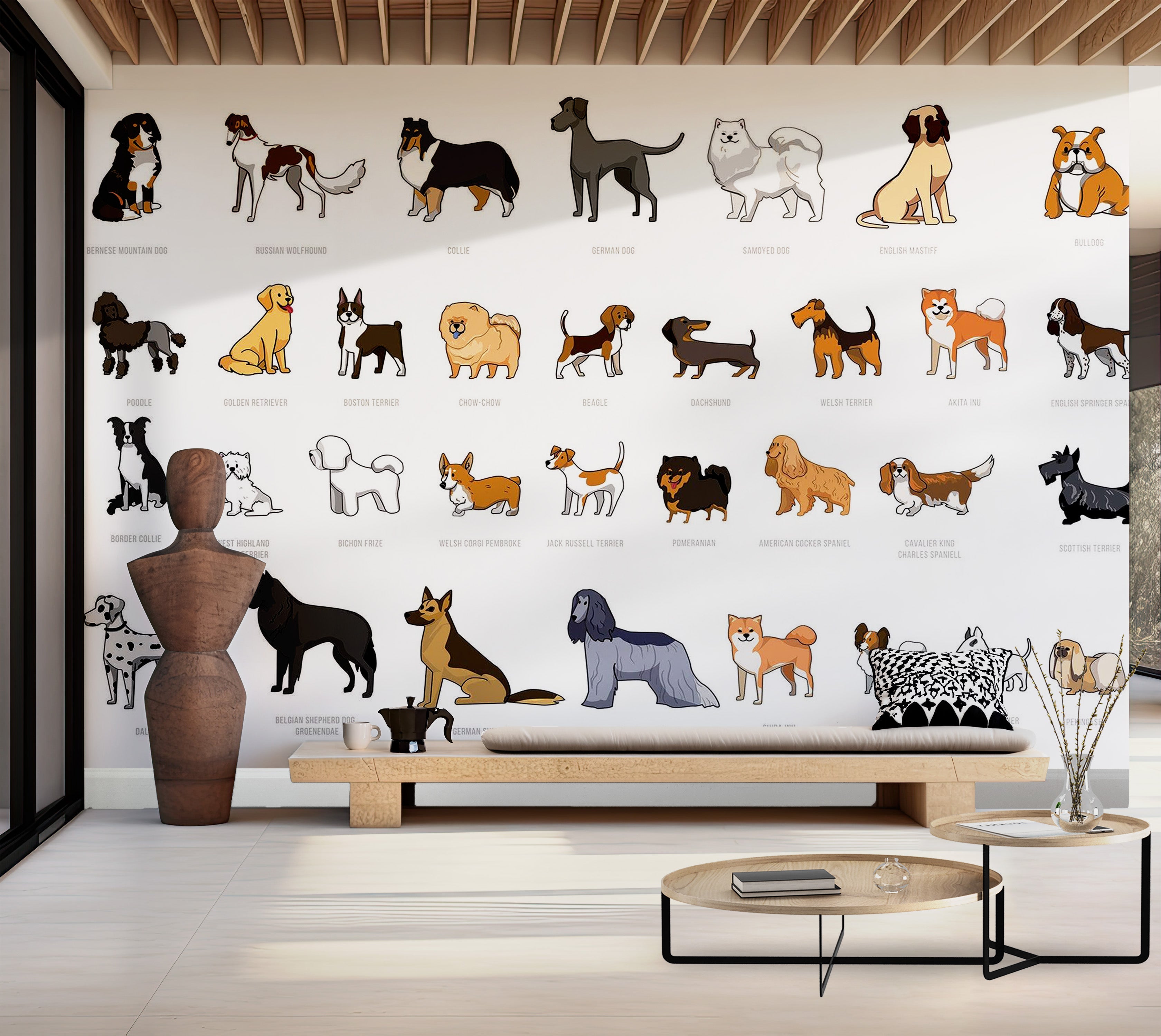 Premium Wallpaper Wall Mural - Cartoon Dog Breeds 60"Wx40"H / Non-Woven Fleece