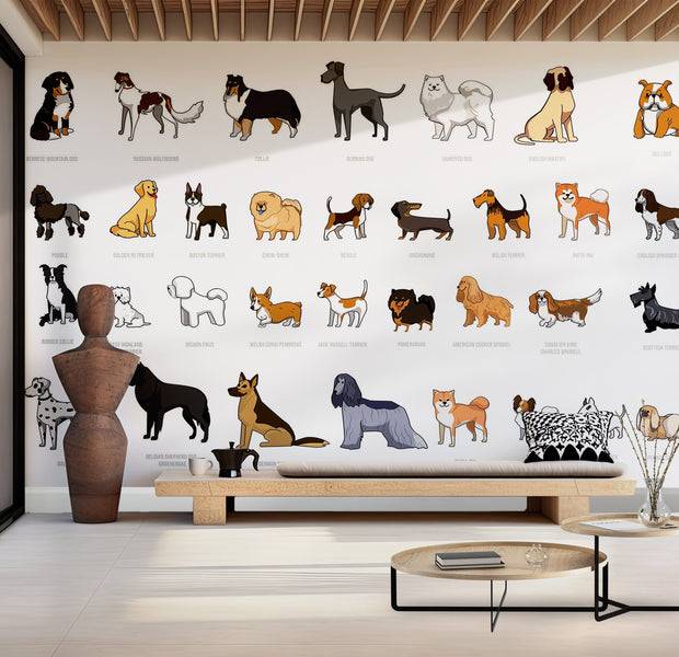 Premium Peel & Stick Wall Mural - Cartoon Dog Breeds