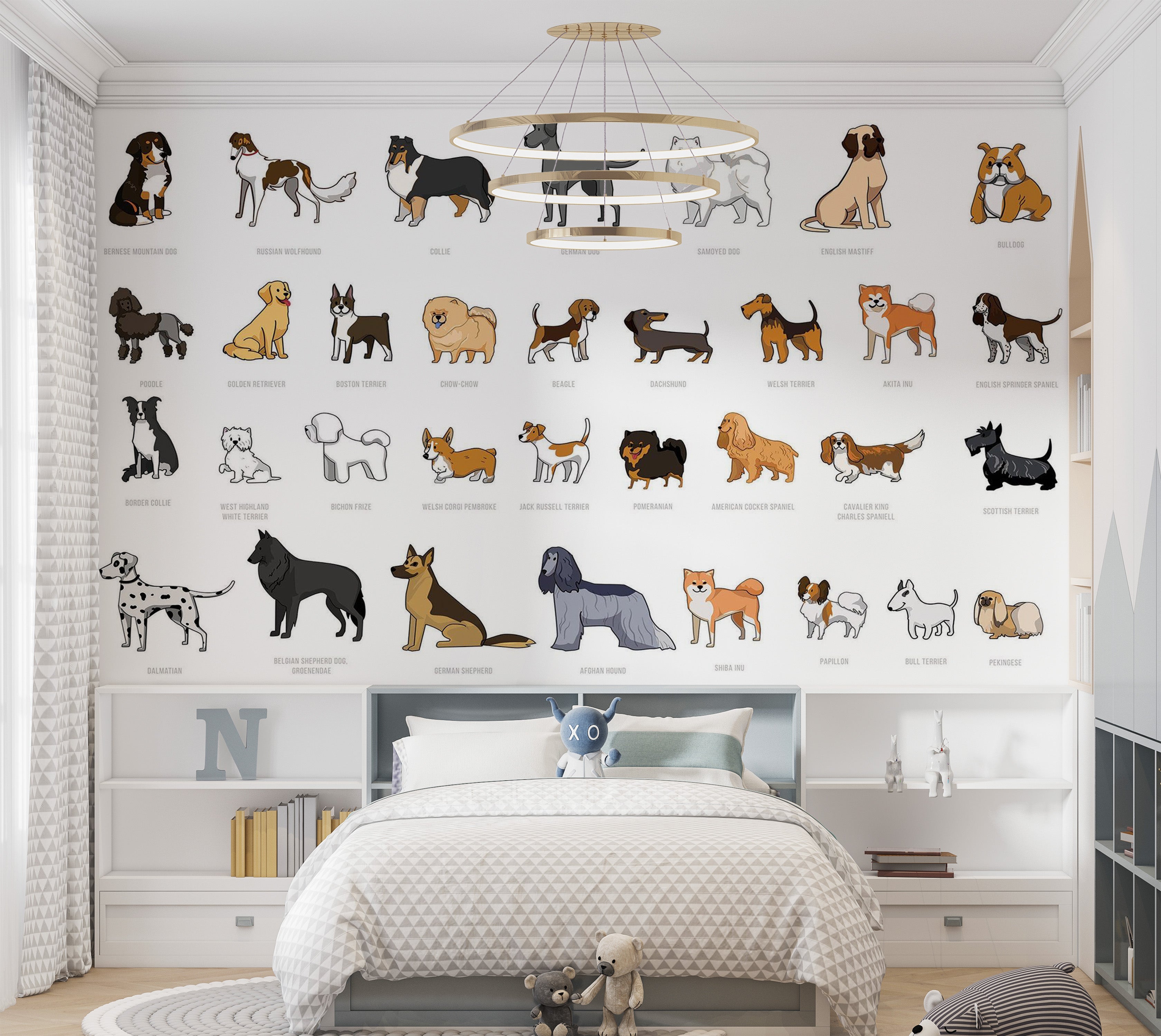 Premium Wallpaper Wall Mural - Cartoon Dog Breeds 60"Wx40"H / Non-Woven Fleece