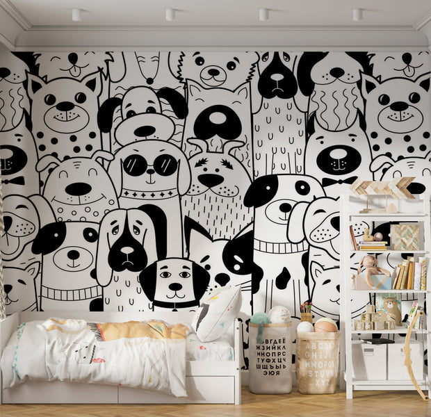 Premium Peel & Stick Wall Mural - Cartoon Dogs Pattern