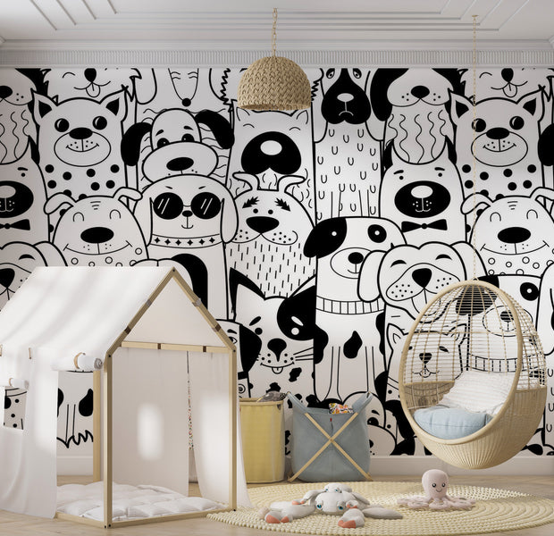 Premium Wallpaper Wall Mural - Cartoon Dogs Pattern 60"Wx40"H / Non-Woven Fleece