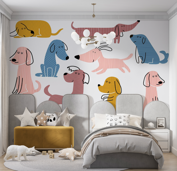 Premium Peel & Stick Wall Mural - Cartoon Dogs