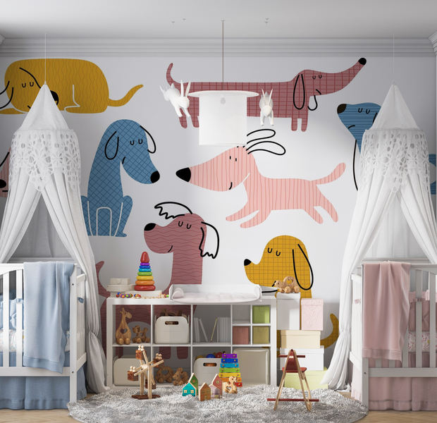 Premium Wallpaper Wall Mural - Cartoon Dogs 60"Wx40"H / Non-Woven Fleece