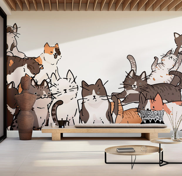 Premium Peel & Stick Wall Mural - Cat Gathering