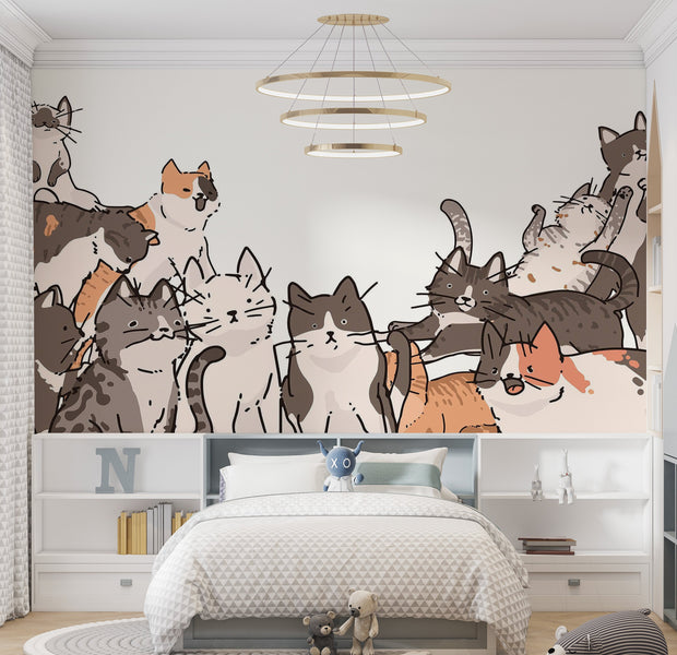 Premium Wallpaper Wall Mural - Cat Gathering 60"Wx40"H / Non-Woven Fleece