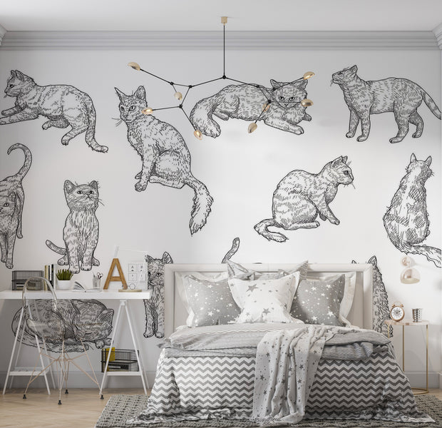 Premium Peel & Stick Wall Mural - Cat Sketches