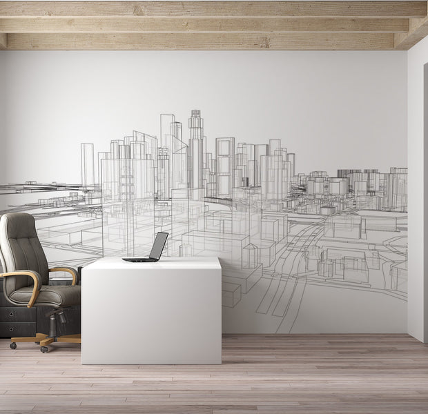 Premium Peel & Stick Wall Mural - City Blueprint Sketch