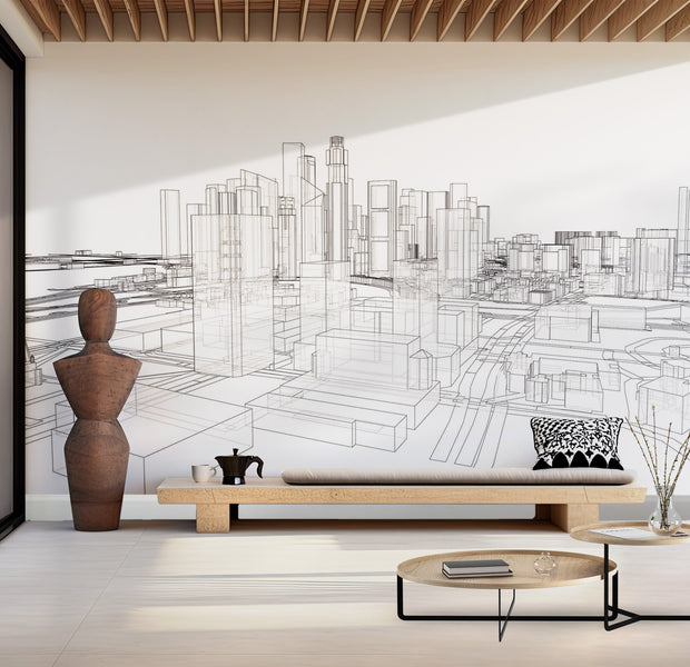 Premium Wallpaper Wall Mural - City Blueprint Sketch 60"Wx40"H / Non-Woven Fleece