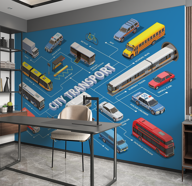 Premium Wallpaper Wall Mural - City Transport 60"Wx40"H / Non-Woven Fleece