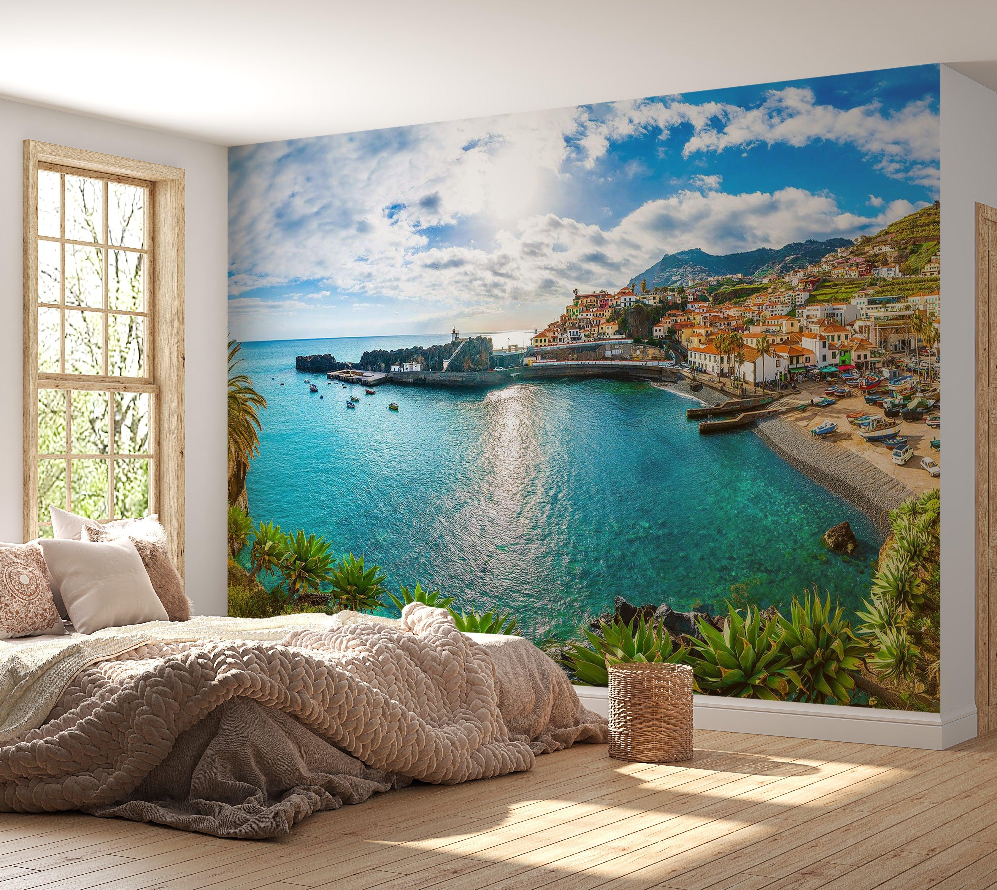Premium Wallpaper Wall Mural - Coastal Town Panorama 60"Wx40"H / Non-Woven Fleece
