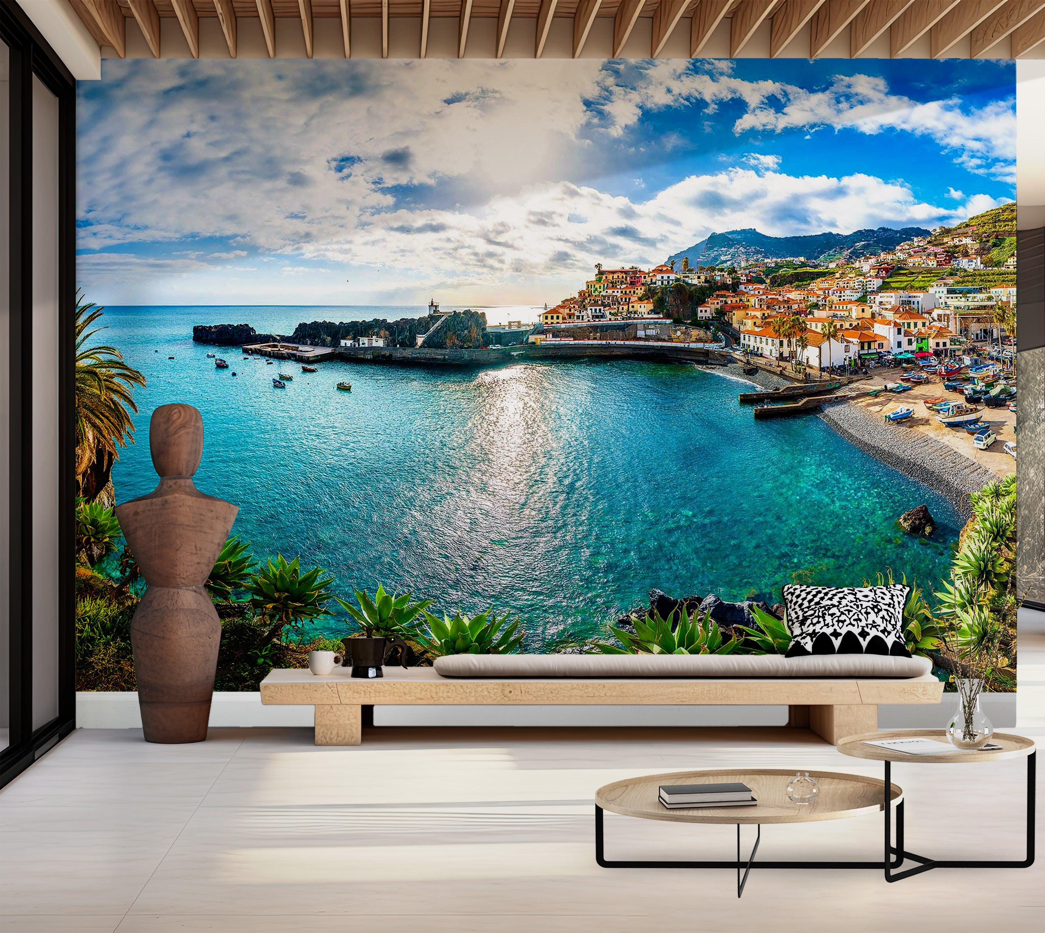 Premium Wallpaper Wall Mural - Coastal Town Panorama 60"Wx40"H / Non-Woven Fleece
