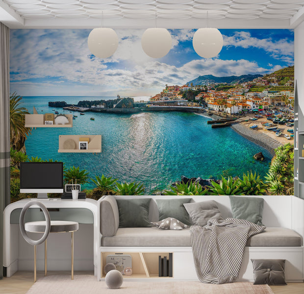 Premium Peel & Stick Wall Mural - Coastal Town Panorama