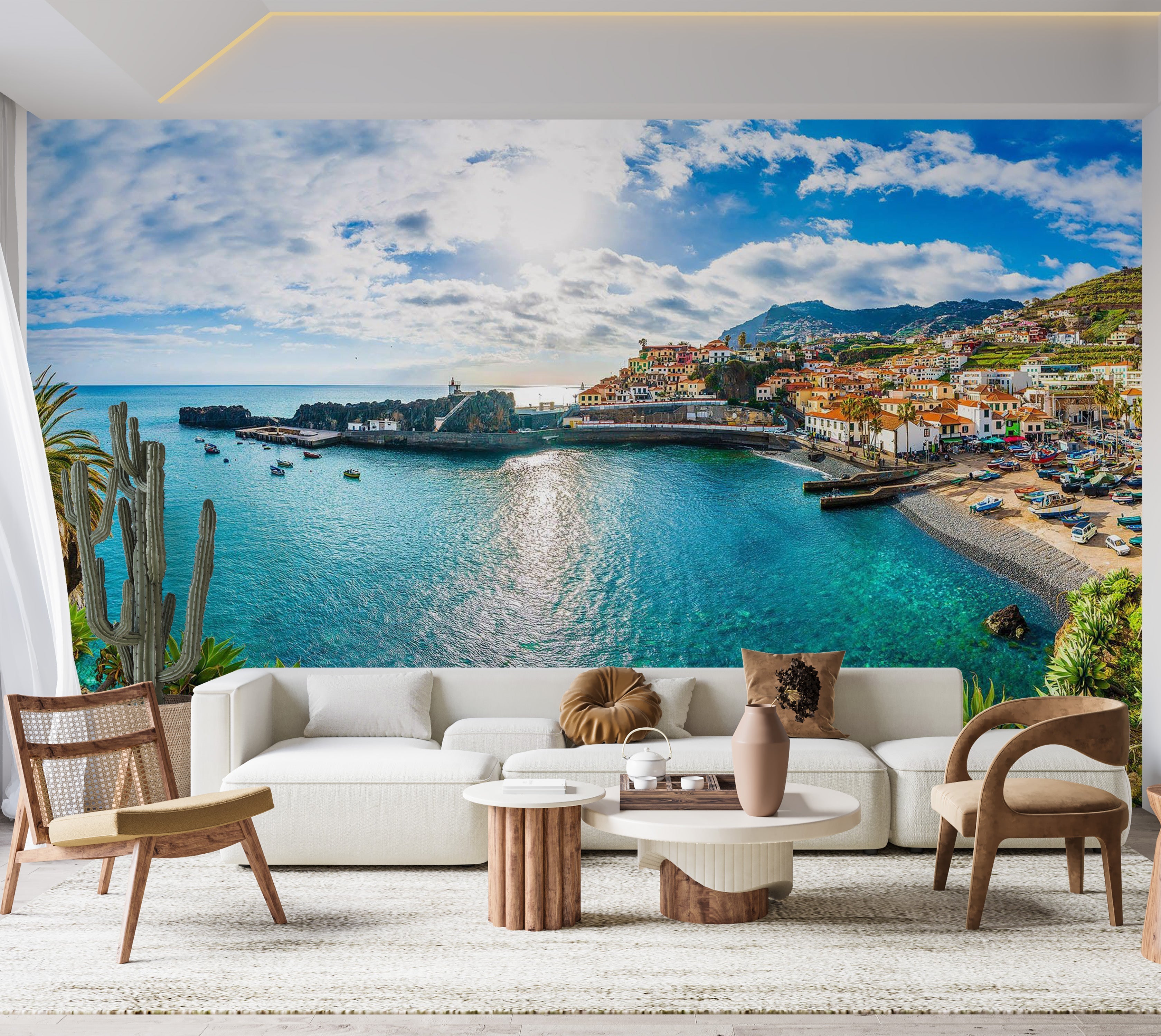 Premium Wallpaper Wall Mural - Coastal Town Panorama 60"Wx40"H / Non-Woven Fleece