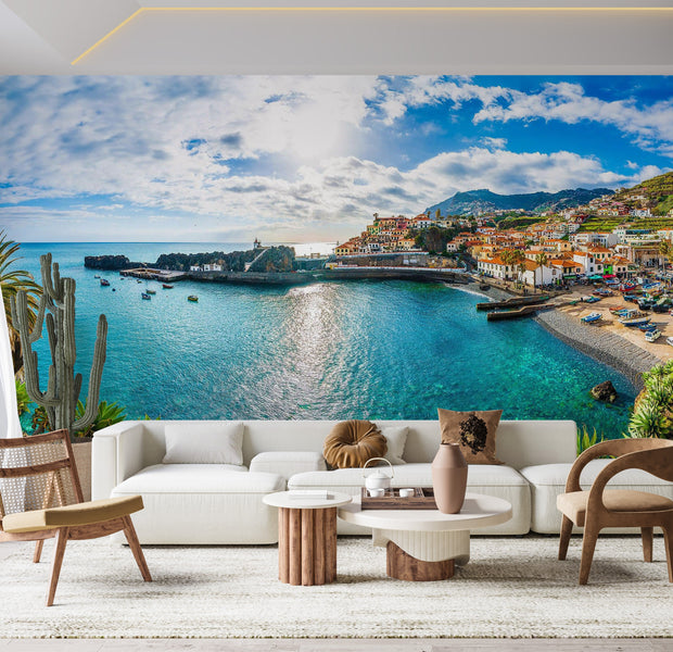 Premium Wallpaper Wall Mural - Coastal Town Panorama 60"Wx40"H / Non-Woven Fleece