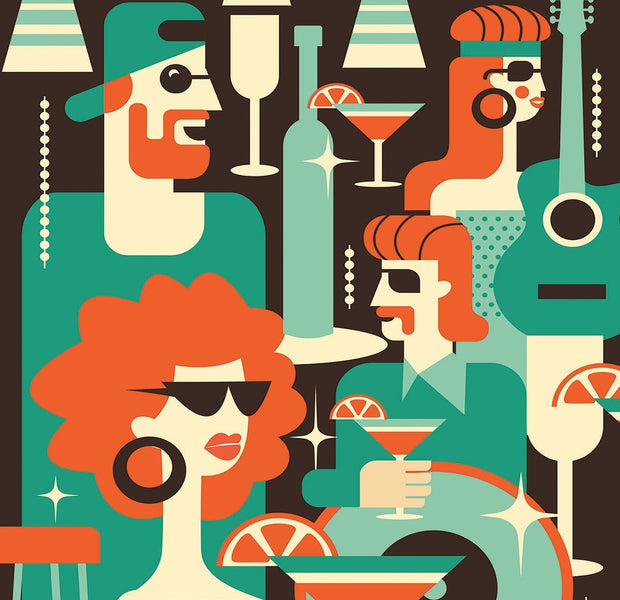 Premium Peel & Stick Wall Mural - Cocktail Party Scene