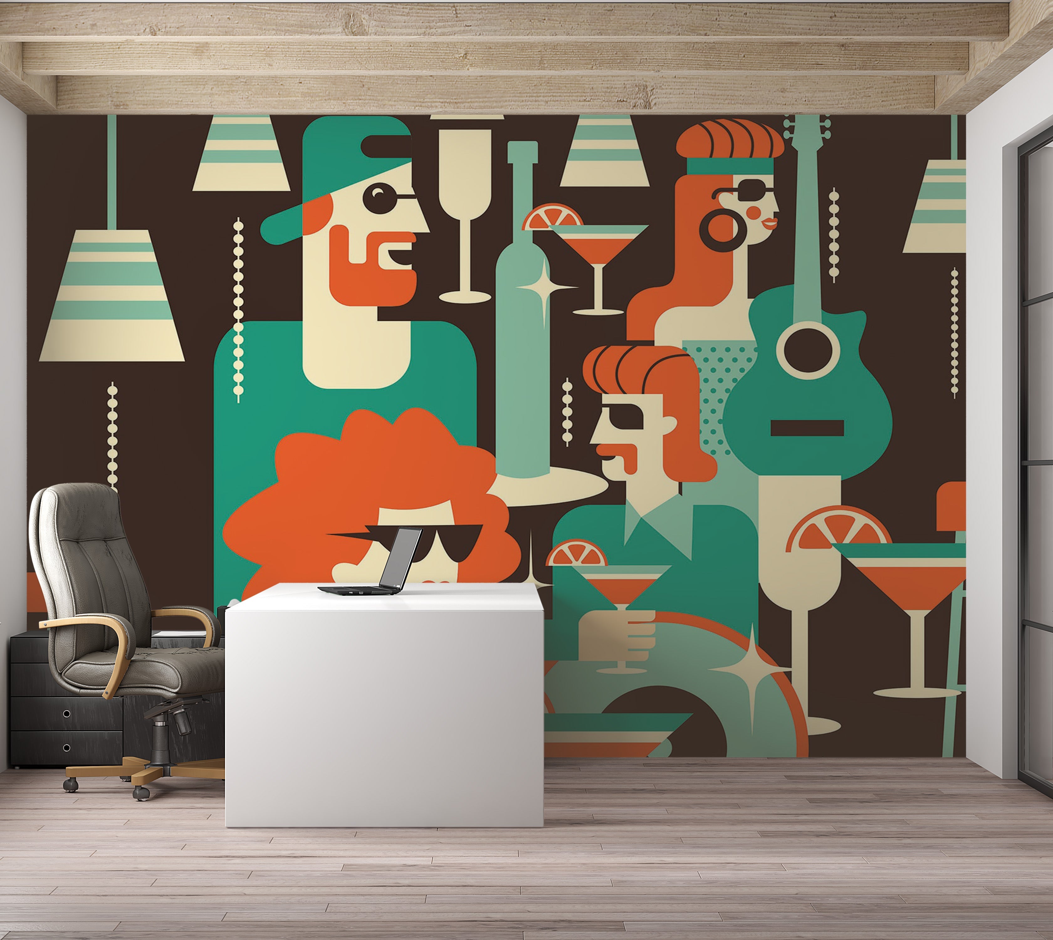 Premium Wallpaper Wall Mural - Cocktail Party Scene 60"Wx40"H / Non-Woven Fleece