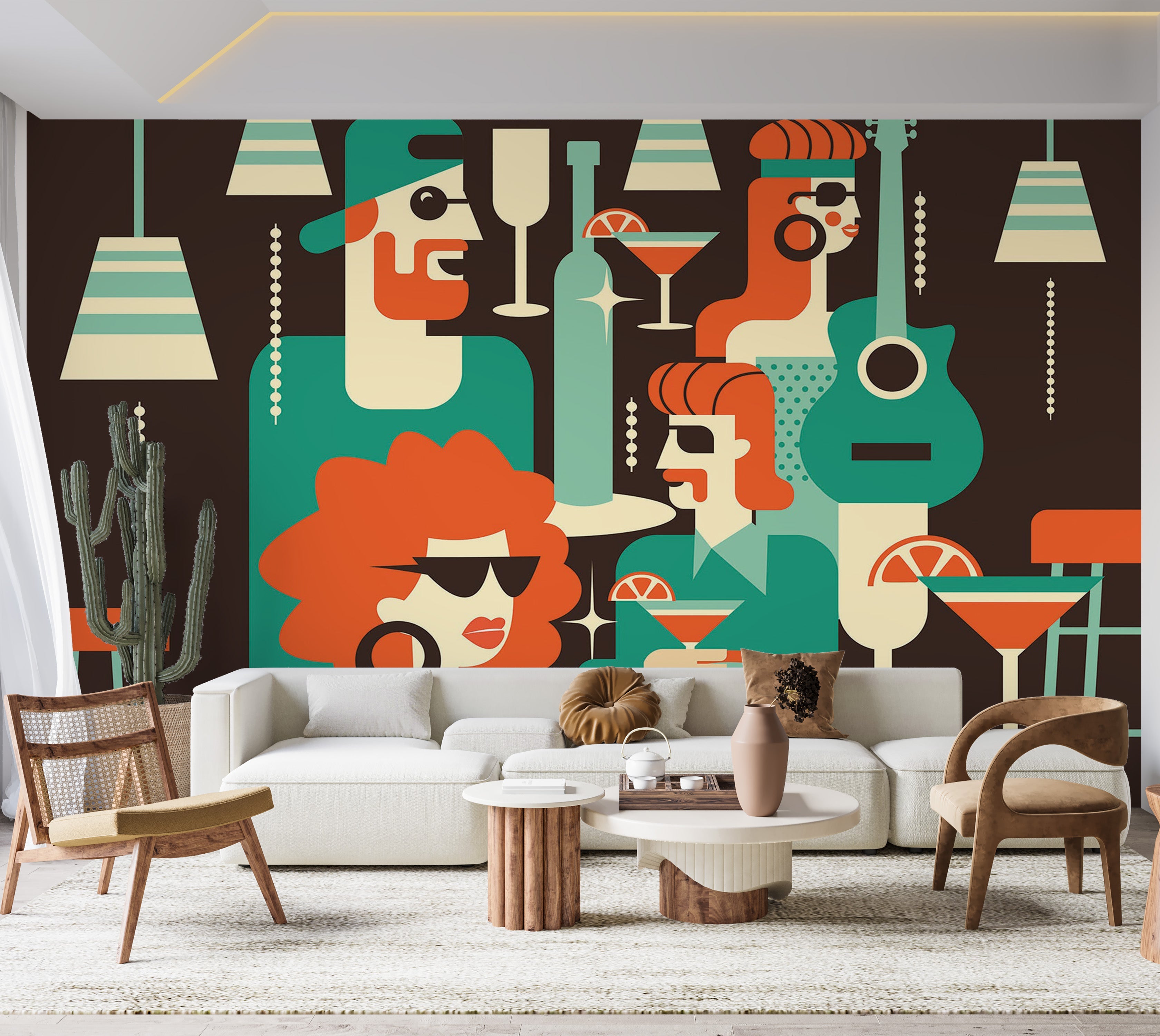 Premium Wallpaper Wall Mural - Cocktail Party Scene 60"Wx40"H / Non-Woven Fleece