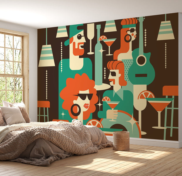 Premium Peel & Stick Wall Mural - Cocktail Party Scene