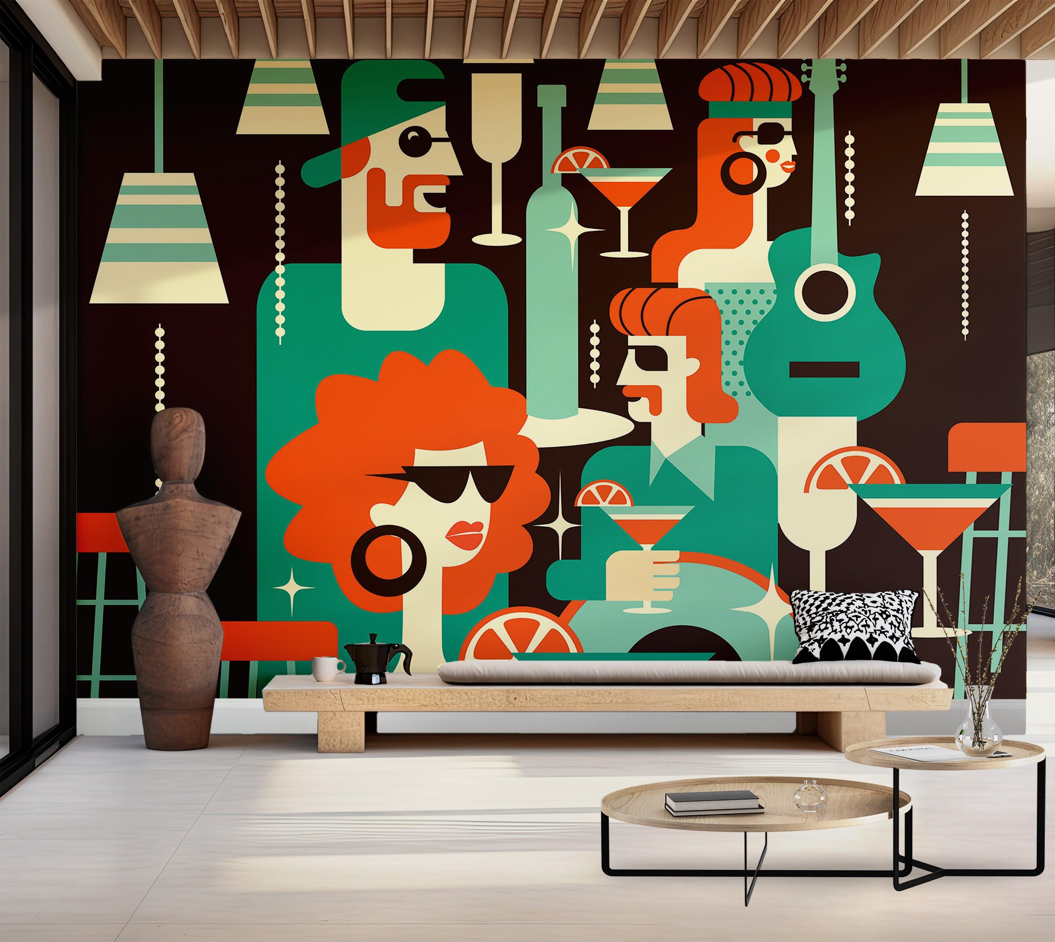 Premium Wallpaper Wall Mural - Cocktail Party Scene 60"Wx40"H / Non-Woven Fleece