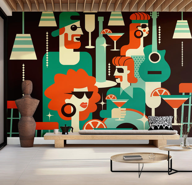 Premium Wallpaper Wall Mural - Cocktail Party Scene 60"Wx40"H / Non-Woven Fleece