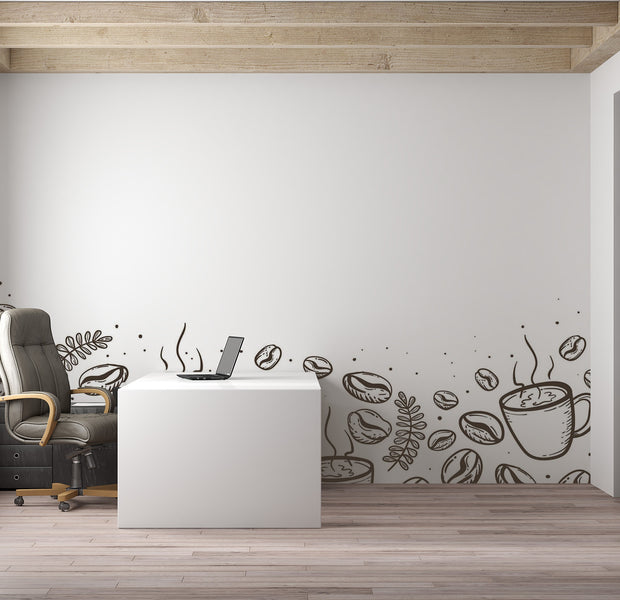 Premium Peel & Stick Wall Mural - Coffee Beans and Cups