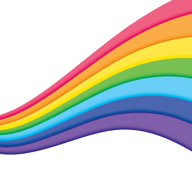 Colorful abstract rainbow mural painted on an interior wall