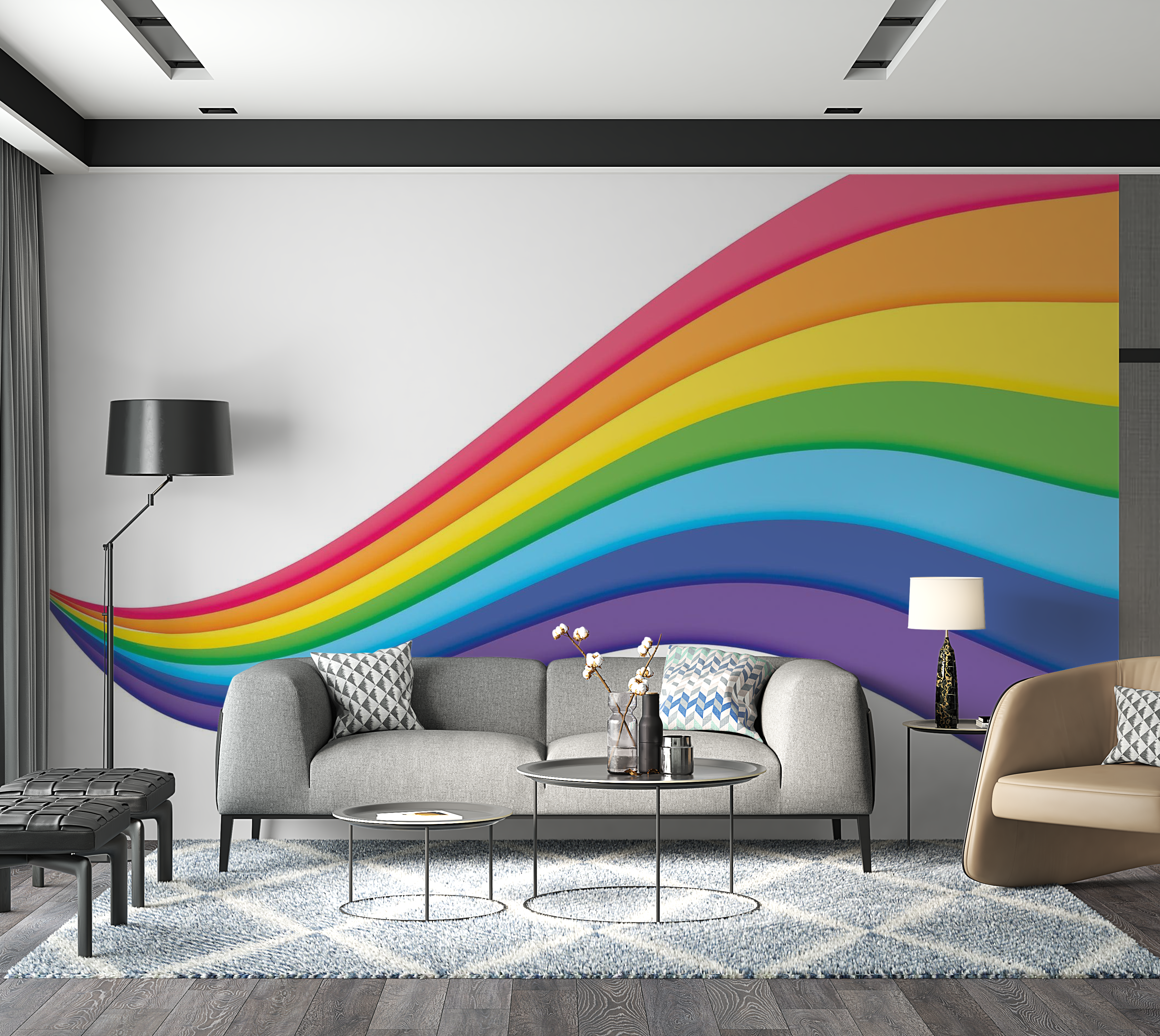 Premium Peel & Stick Wall Mural - Colorful Abstract Waves