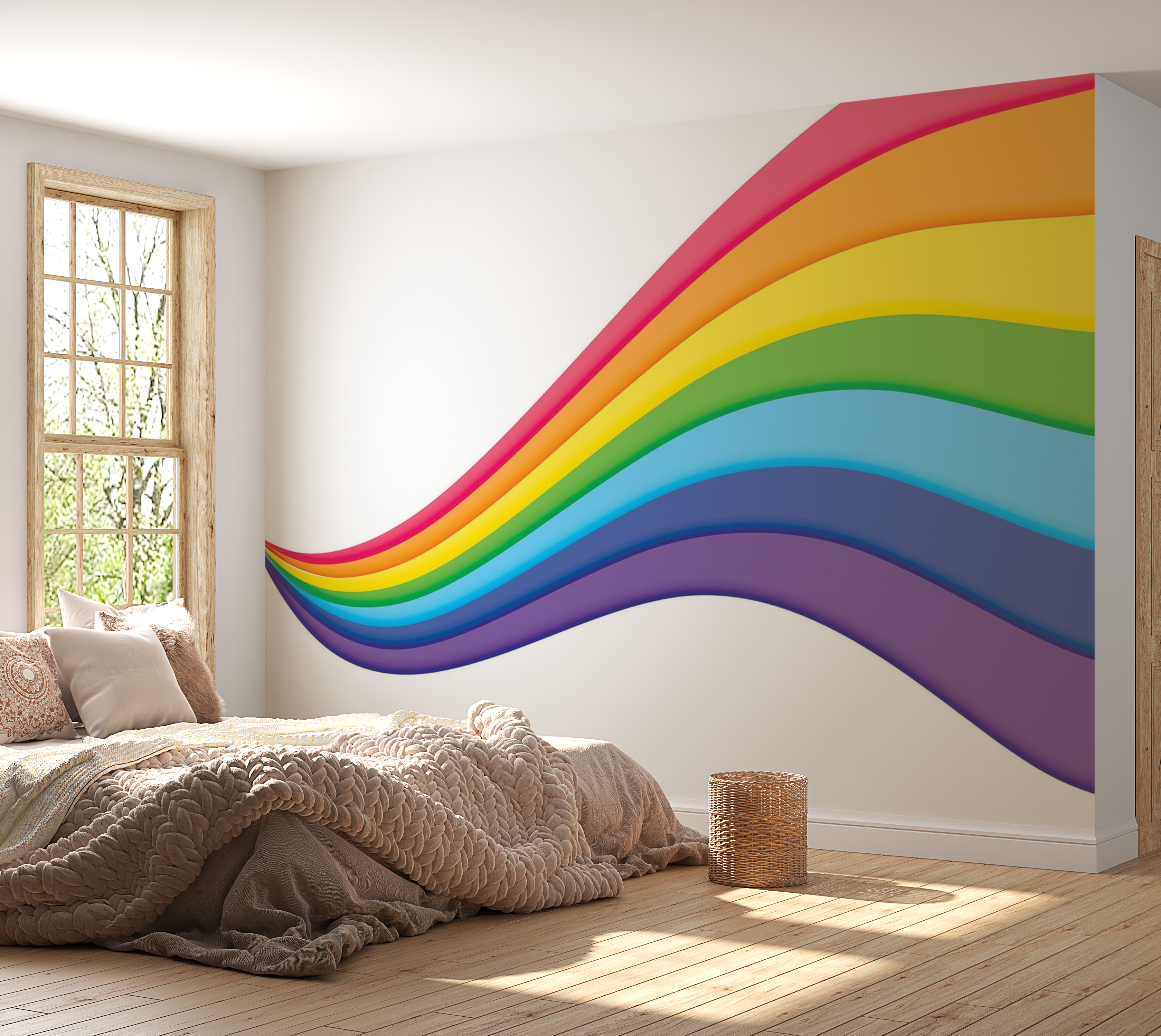 Premium Wallpaper Wall Mural - Colorful Abstract Waves 60"Wx40"H / Non-Woven Fleece