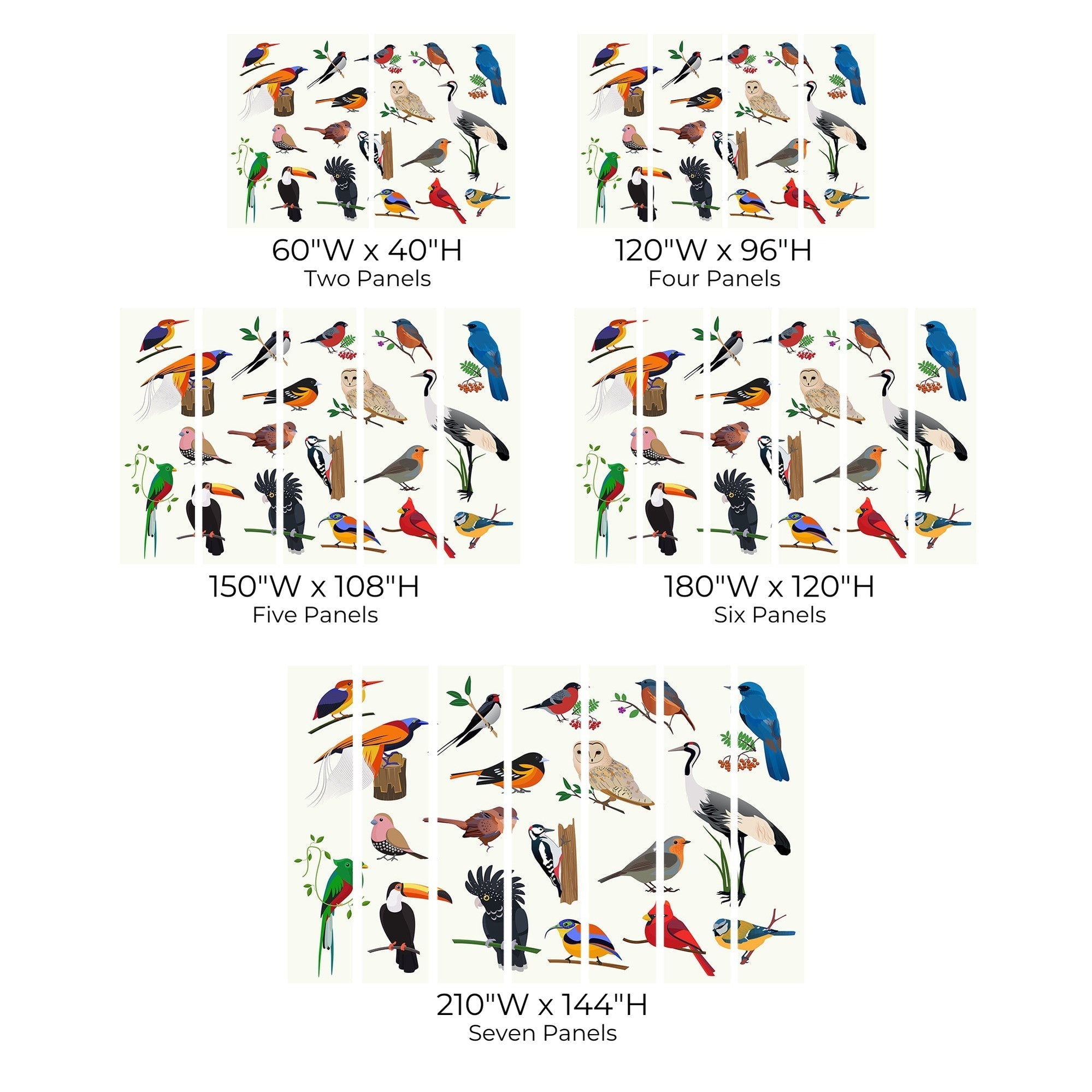 Premium Peel & Stick Wall Mural - Colorful Birds Illustration