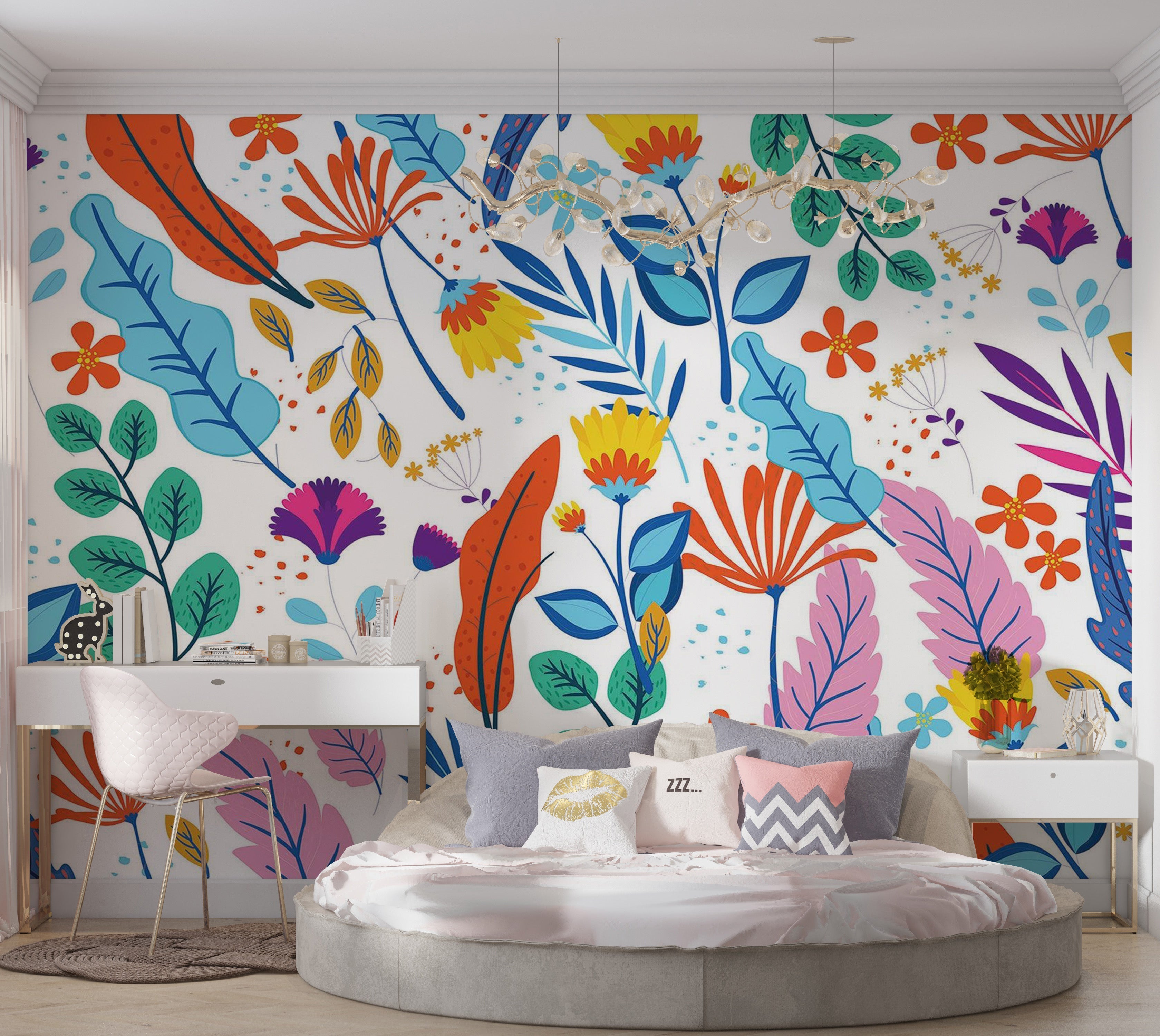 Premium Peel & Stick Wall Mural - Colorful Botanical Pattern
