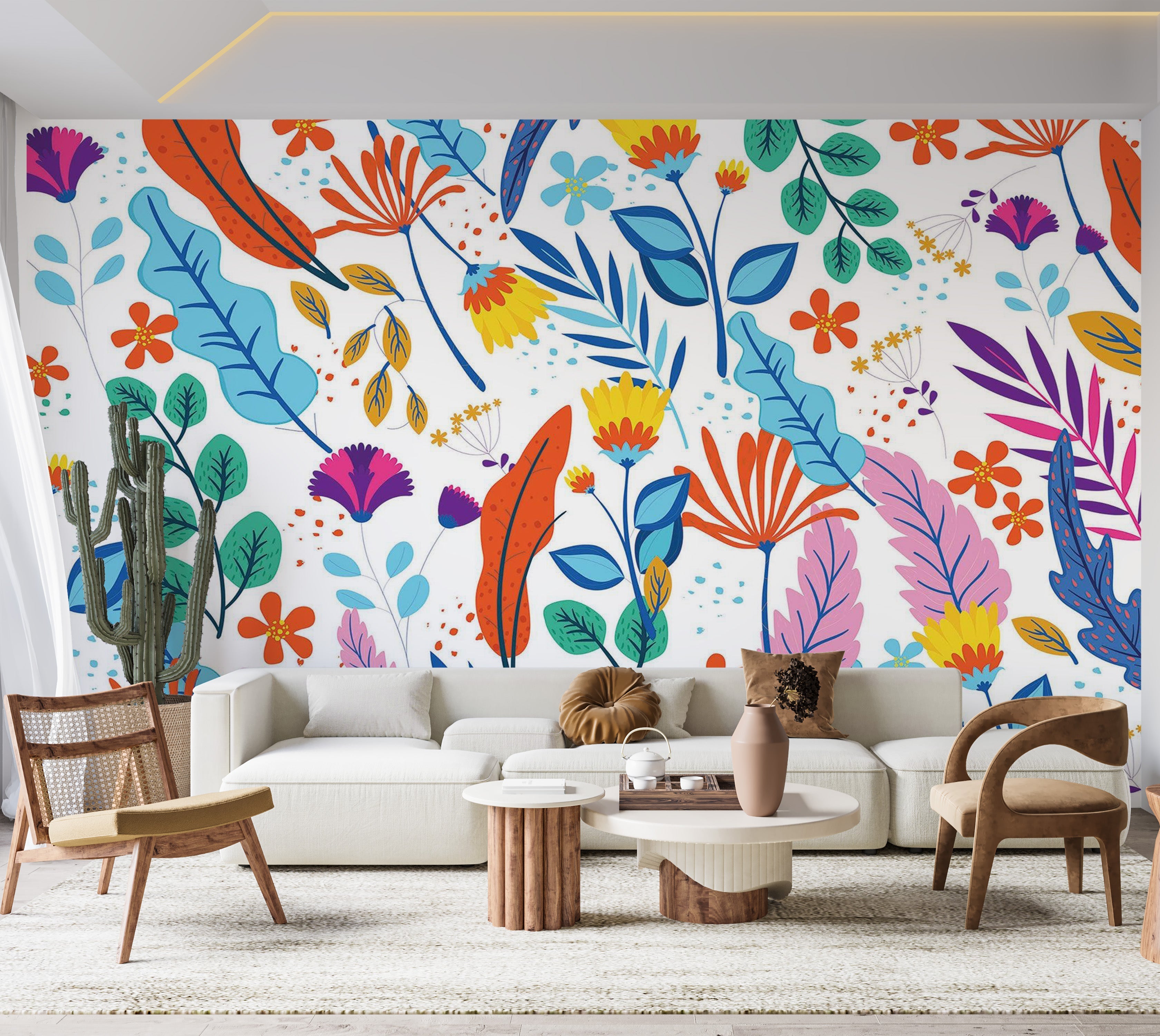Premium Peel & Stick Wall Mural - Colorful Botanical Pattern