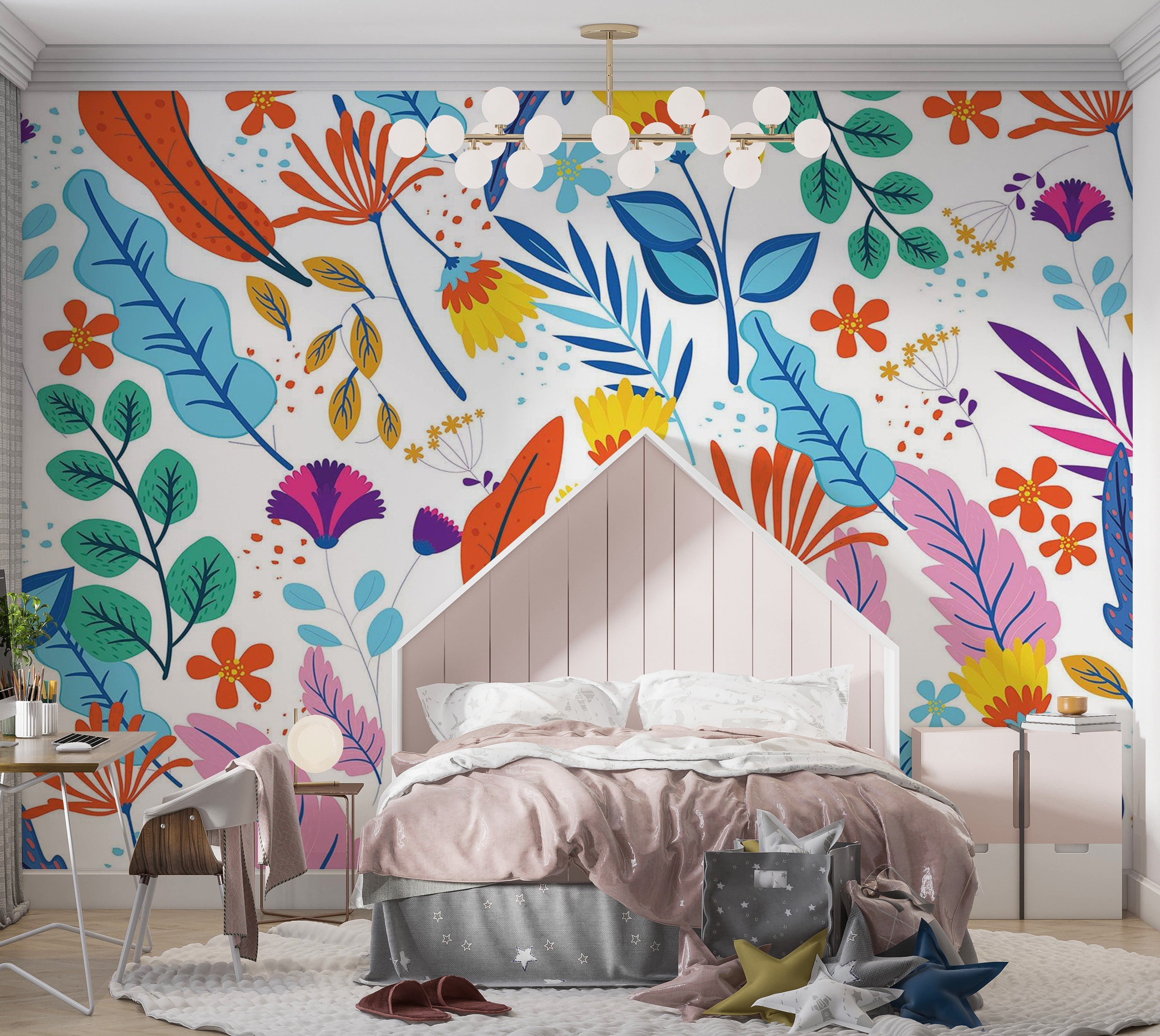 Premium Peel & Stick Wall Mural - Colorful Botanical Pattern
