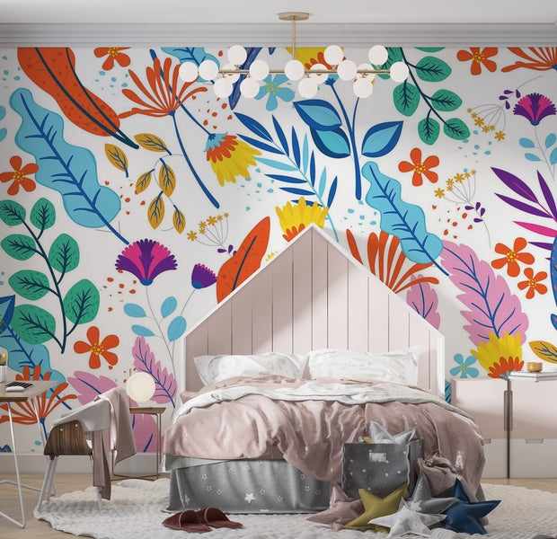 Premium Peel & Stick Wall Mural - Colorful Botanical Pattern