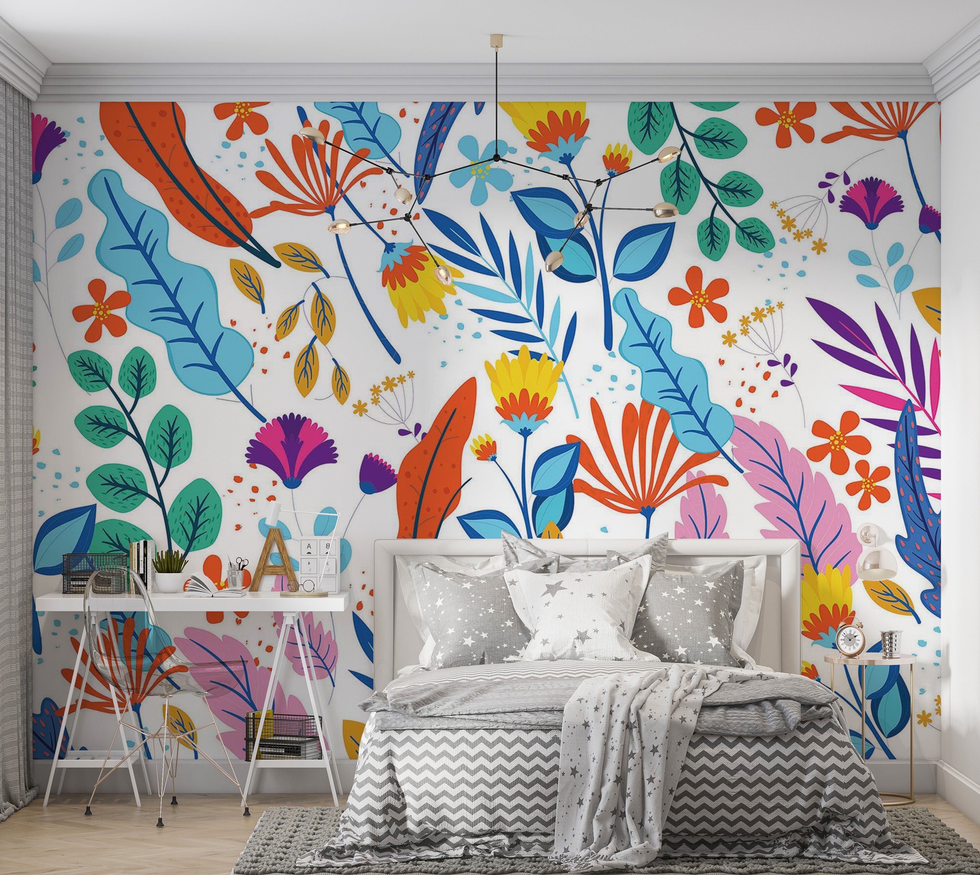 Premium Wallpaper Wall Mural - Colorful Botanical Pattern 60"Wx40"H / Non-Woven Fleece