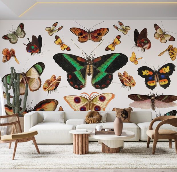 Premium Wallpaper Wall Mural - Colorful Butterflies 60"Wx40"H / Non-Woven Fleece