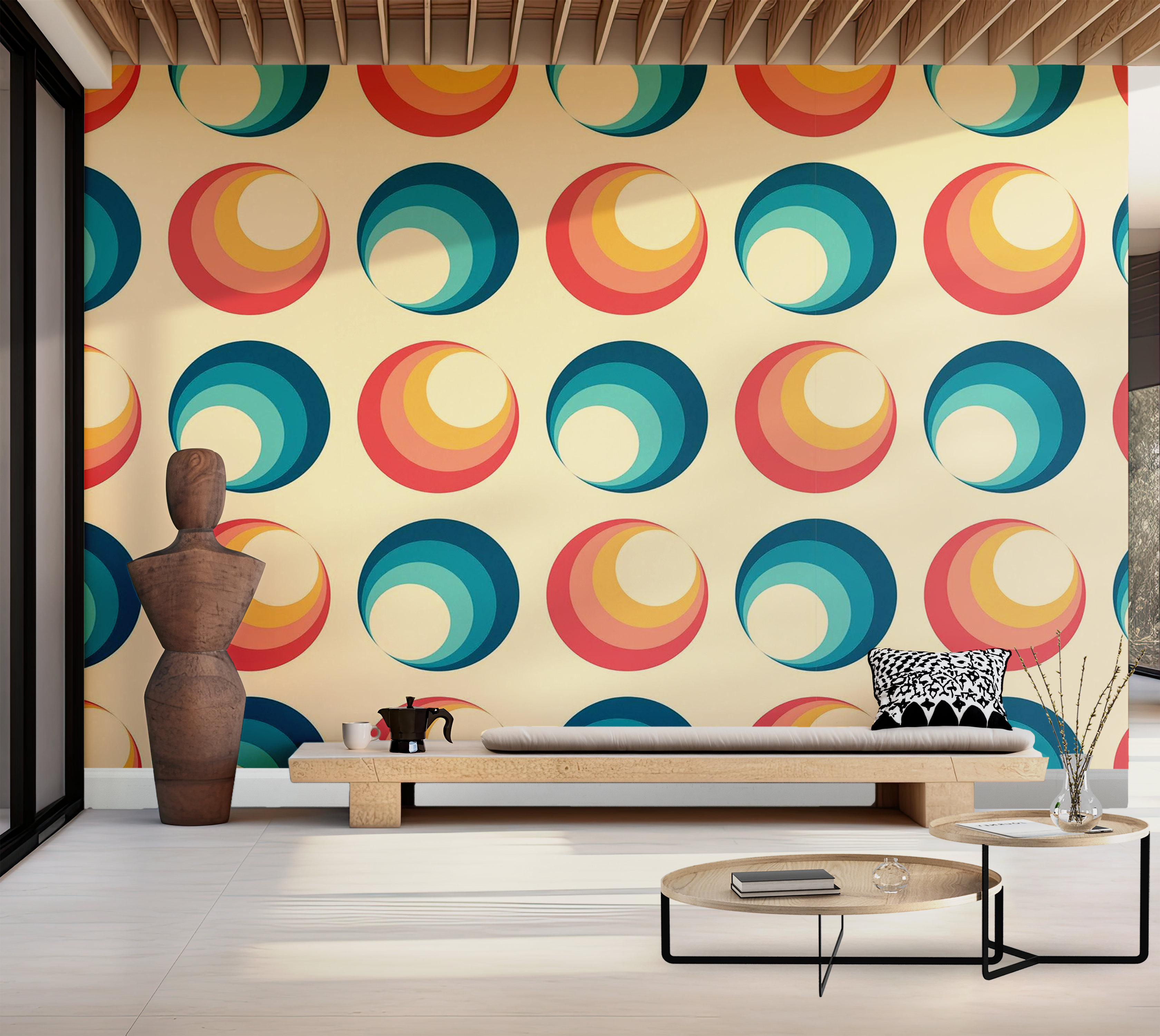 Premium Wallpaper Wall Mural - Colorful Circles Pattern 60"Wx40"H / Non-Woven Fleece