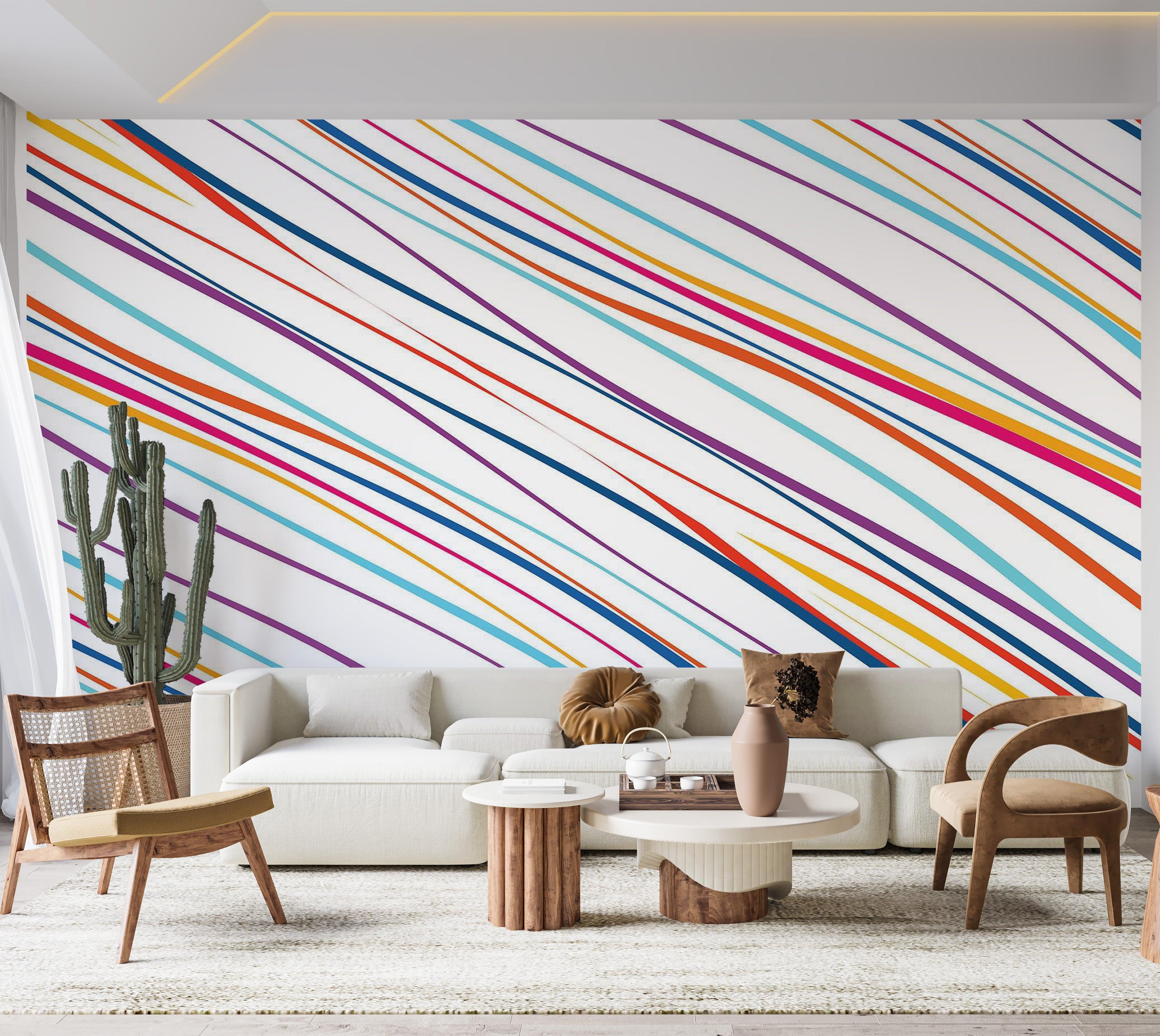 Premium Wallpaper Wall Mural - Colorful Diagonal Stripes 60"Wx40"H / Non-Woven Fleece
