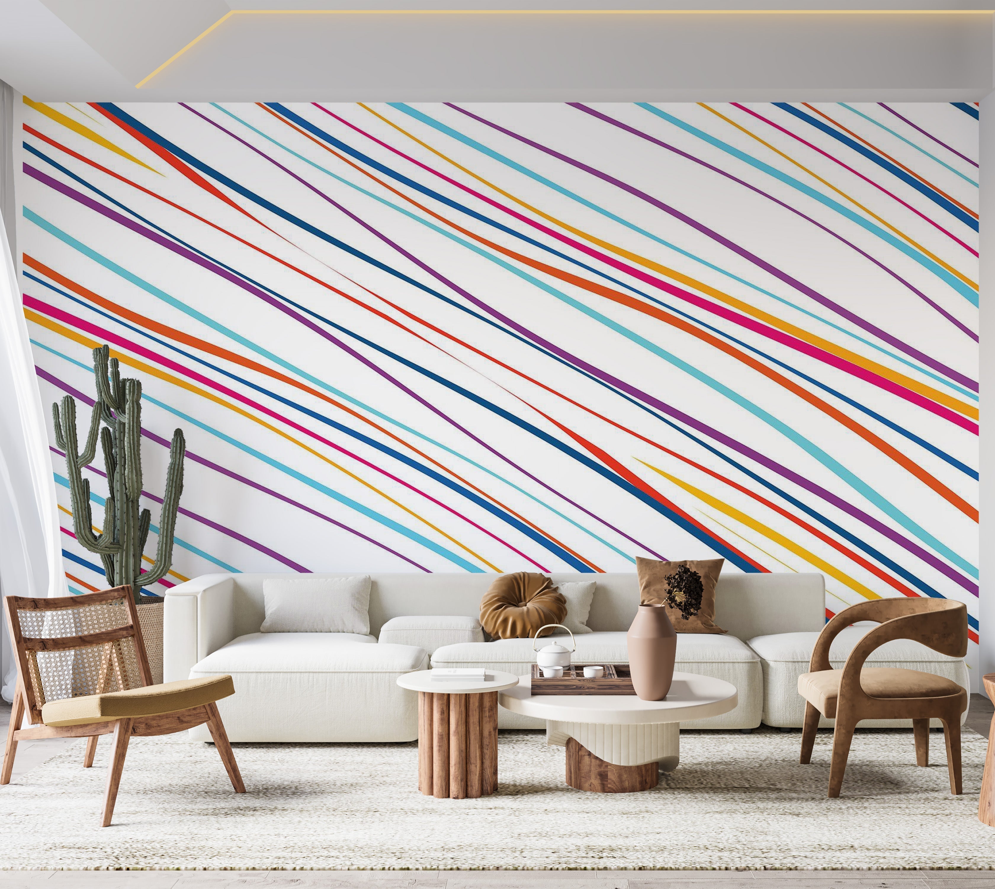 Premium Peel & Stick Wall Mural - Colorful Diagonal Stripes