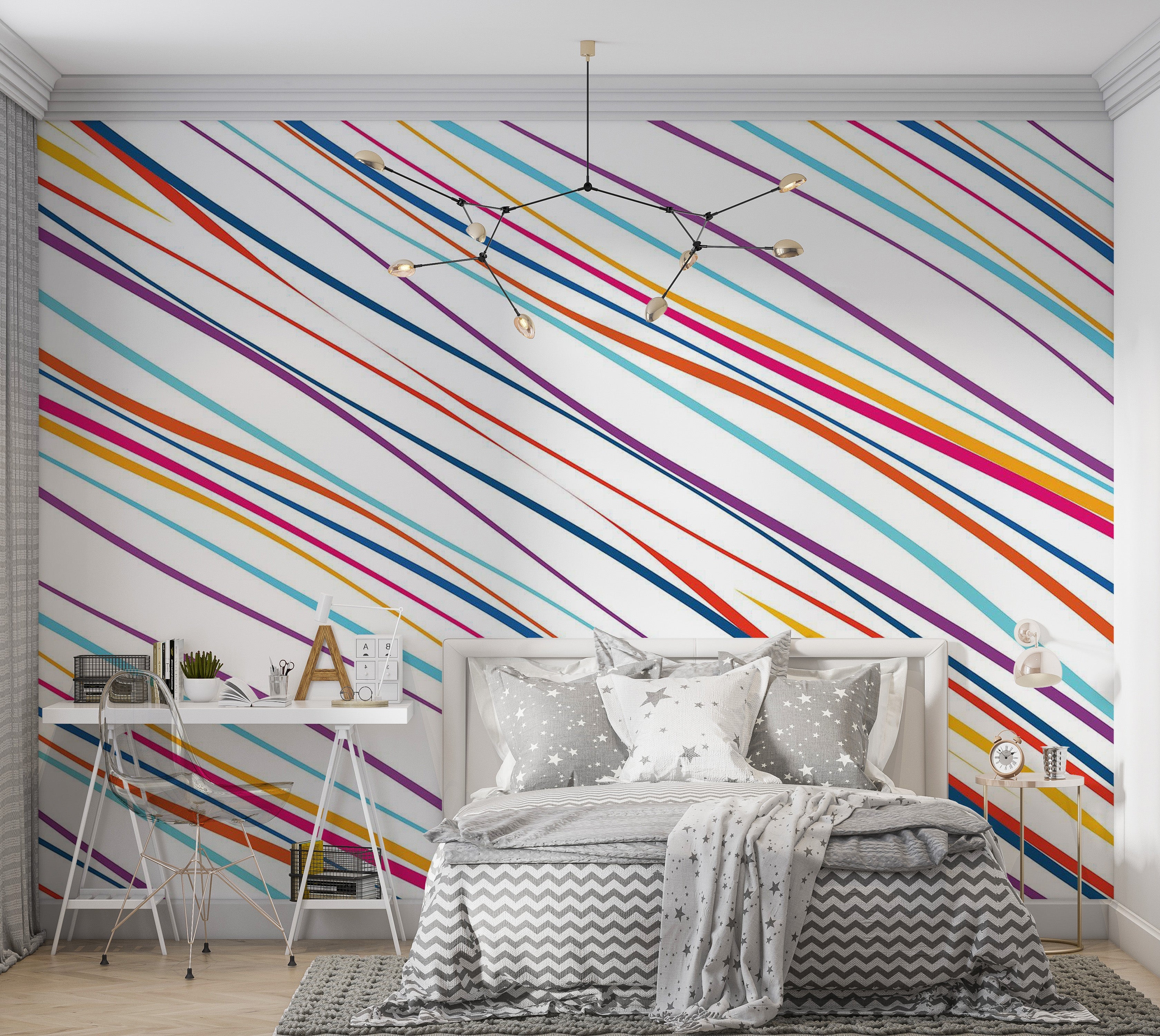 Premium Wallpaper Wall Mural - Colorful Diagonal Stripes 60"Wx40"H / Non-Woven Fleece