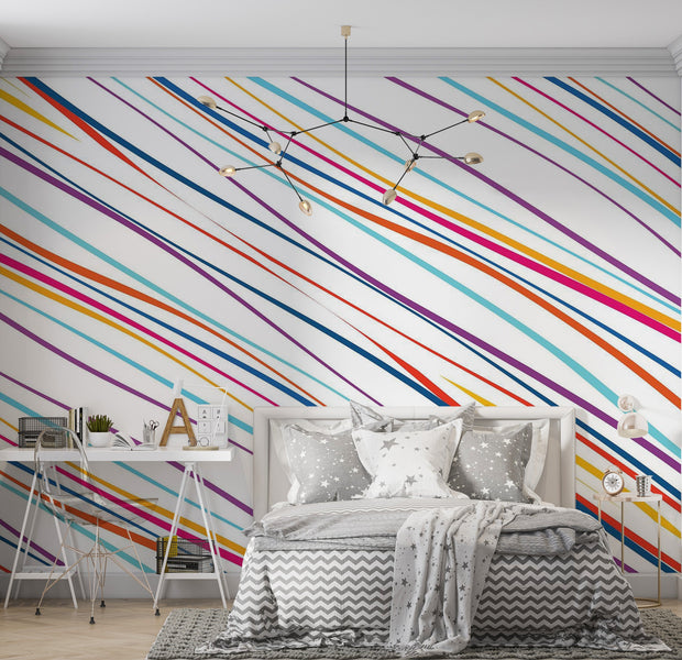 Premium Peel & Stick Wall Mural - Colorful Diagonal Stripes