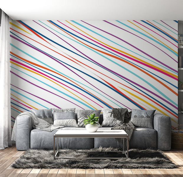 Premium Wallpaper Wall Mural - Colorful Diagonal Stripes 60"Wx40"H / Non-Woven Fleece
