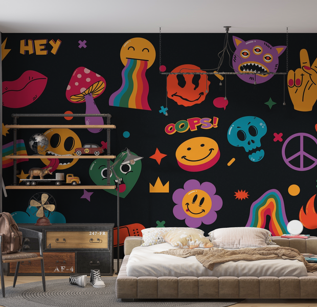 Premium Peel & Stick Wall Mural - Colorful Doodle Art