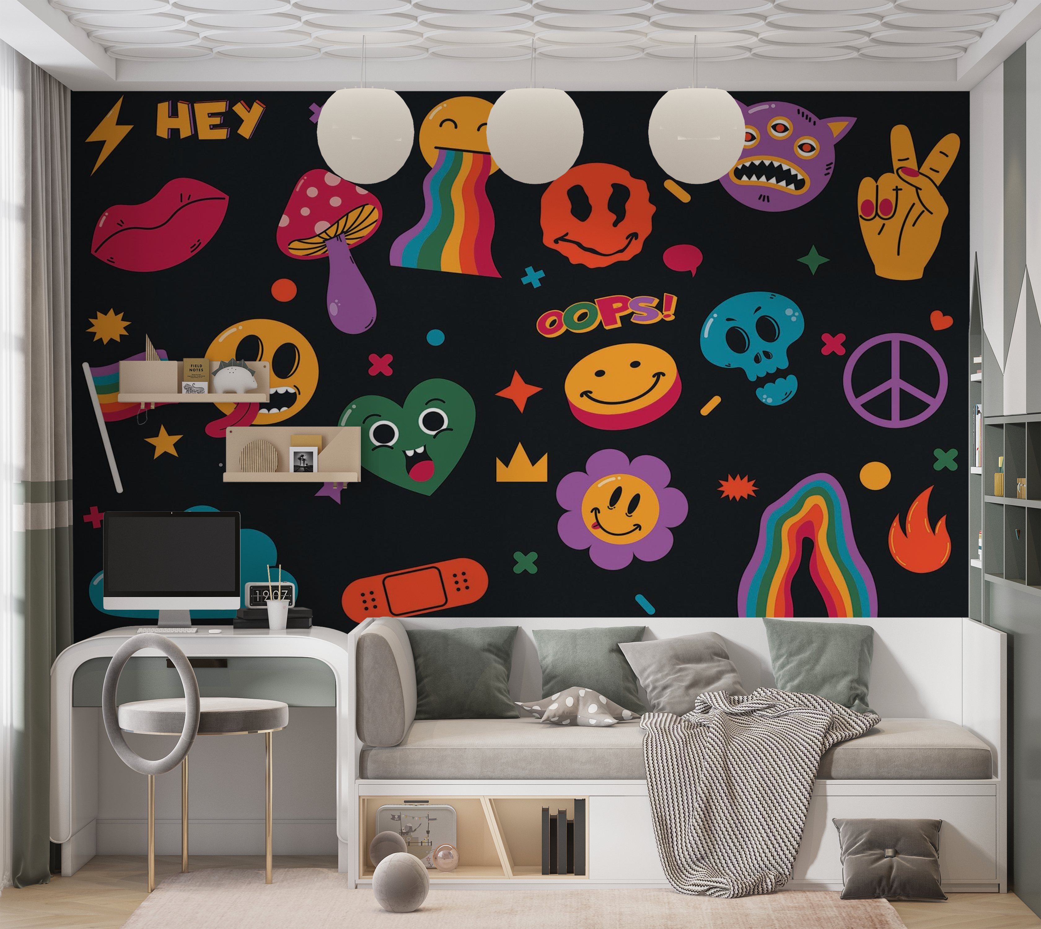 Premium Peel & Stick Wall Mural - Colorful Doodle Art