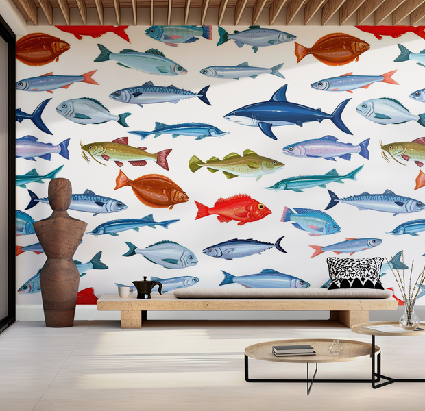 Premium Peel & Stick Wall Mural - Colorful Fish Pattern