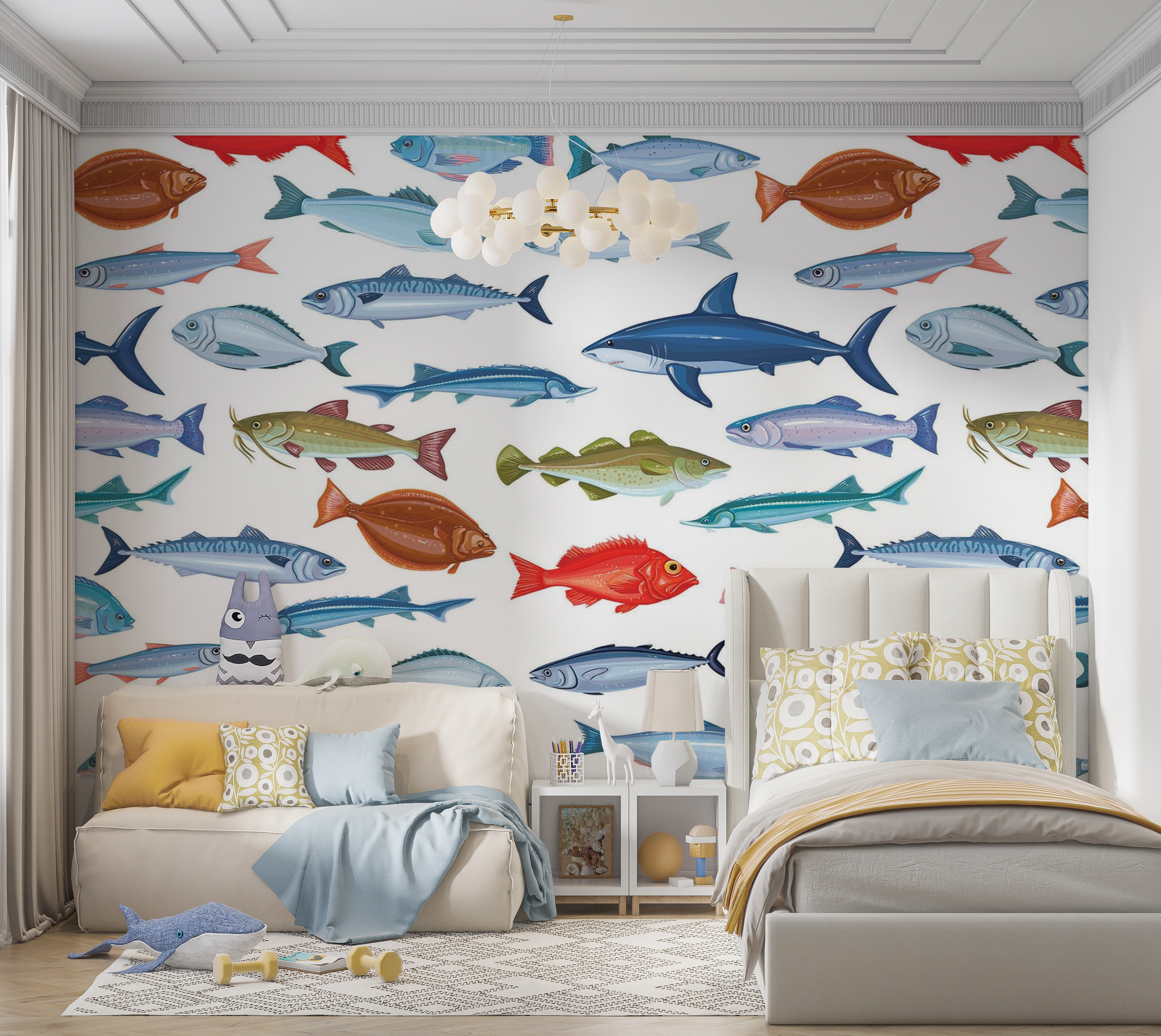 Premium Peel & Stick Wall Mural - Colorful Fish Pattern