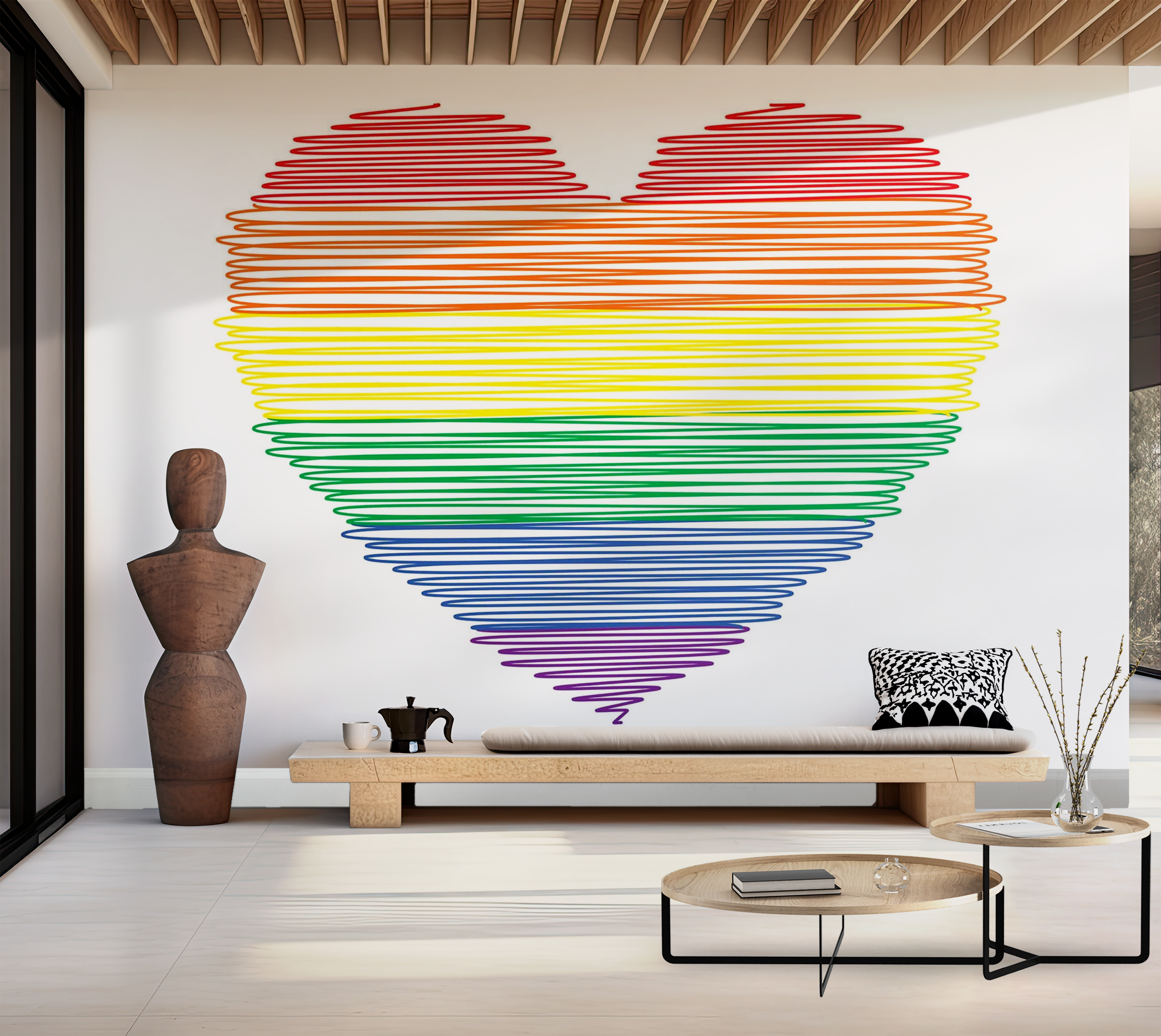 Premium Wallpaper Wall Mural - Colorful Heart Lines 60"Wx40"H / Non-Woven Fleece