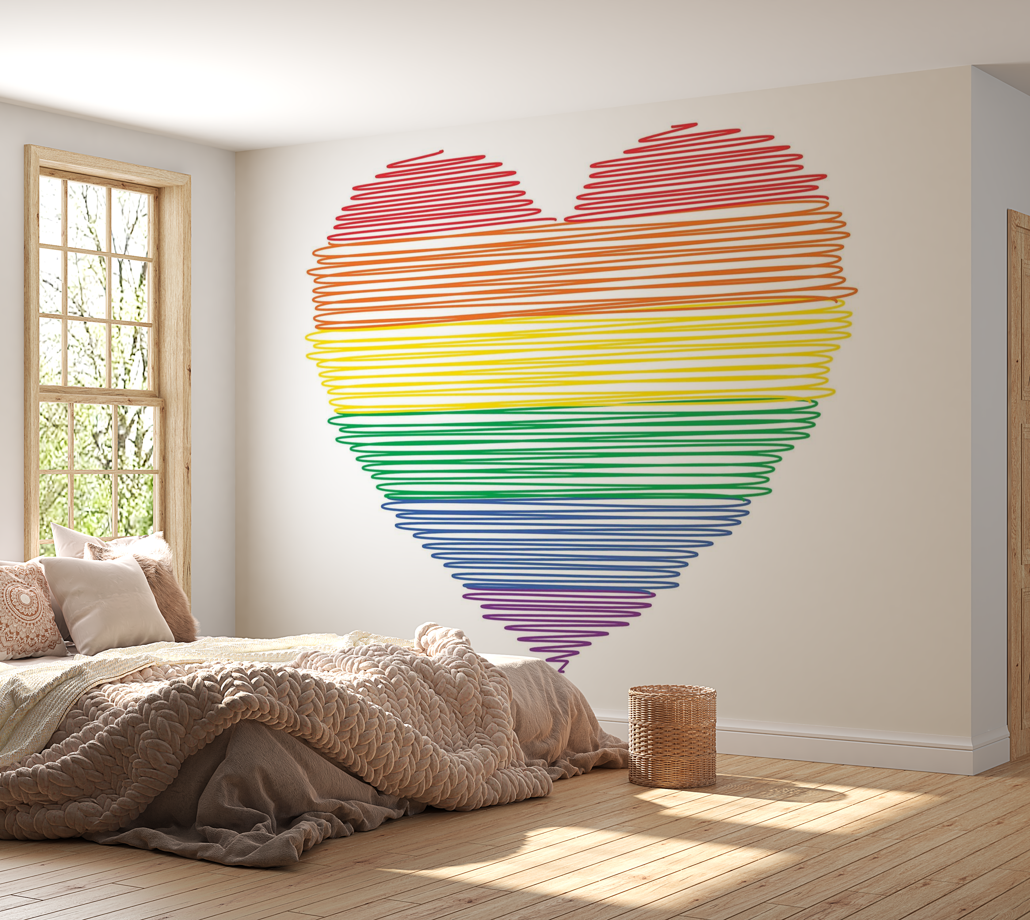 Premium Wallpaper Wall Mural - Colorful Heart Lines 60"Wx40"H / Non-Woven Fleece