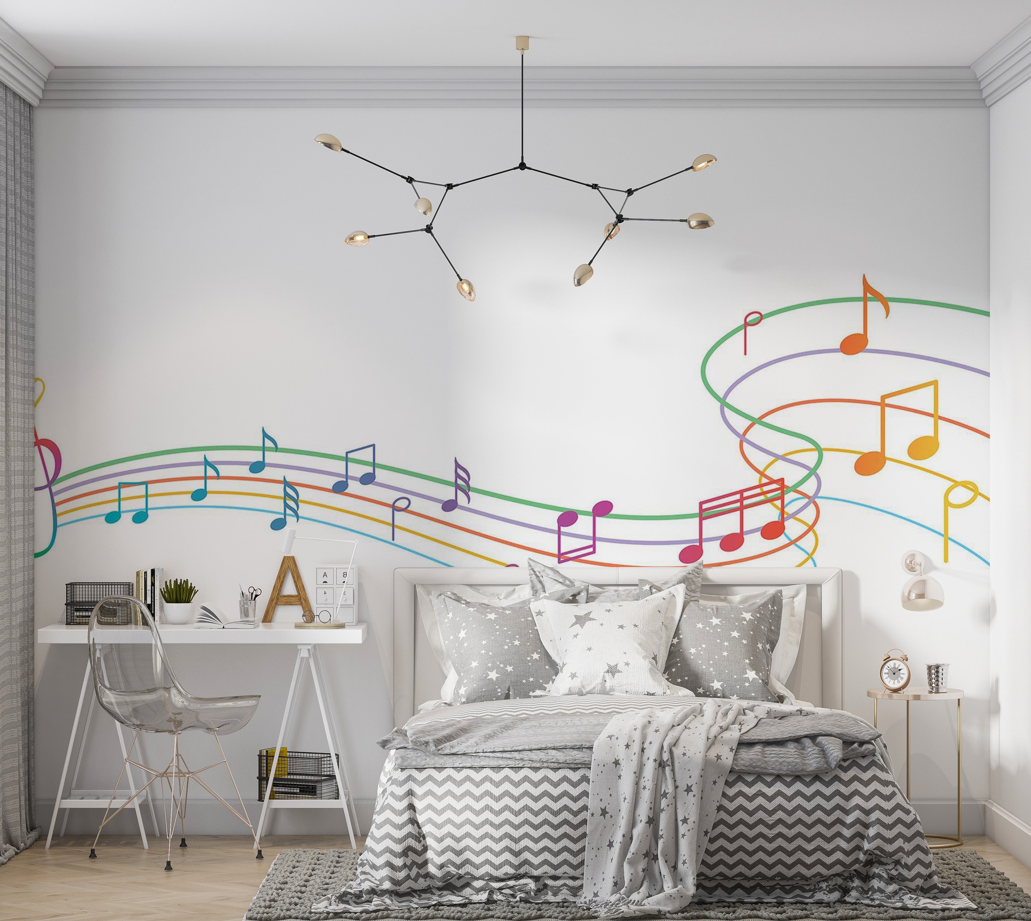 Premium Wallpaper Wall Mural - Colorful Music Notes 60"Wx40"H / Non-Woven Fleece