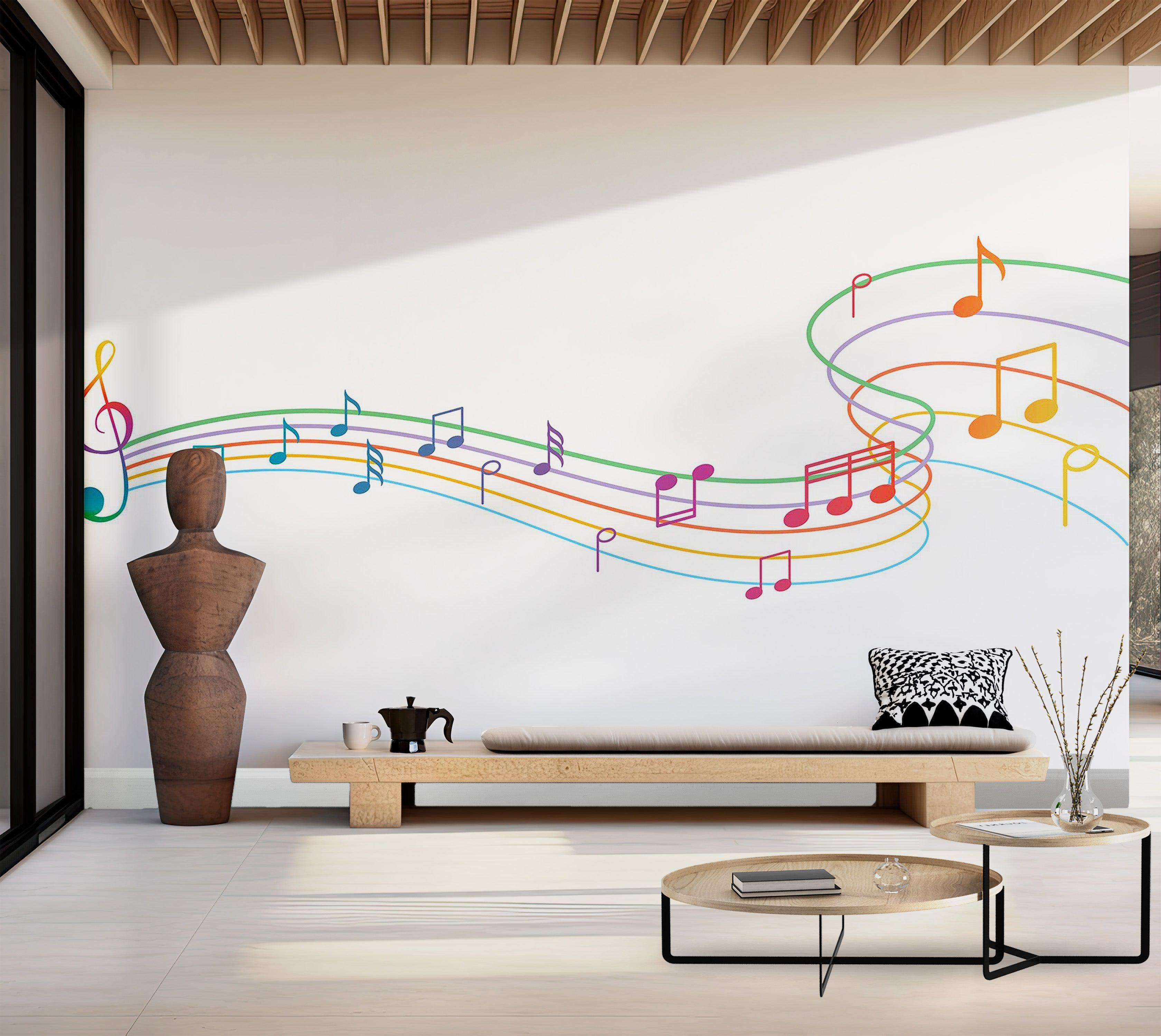 Premium Wallpaper Wall Mural - Colorful Music Notes 60"Wx40"H / Non-Woven Fleece